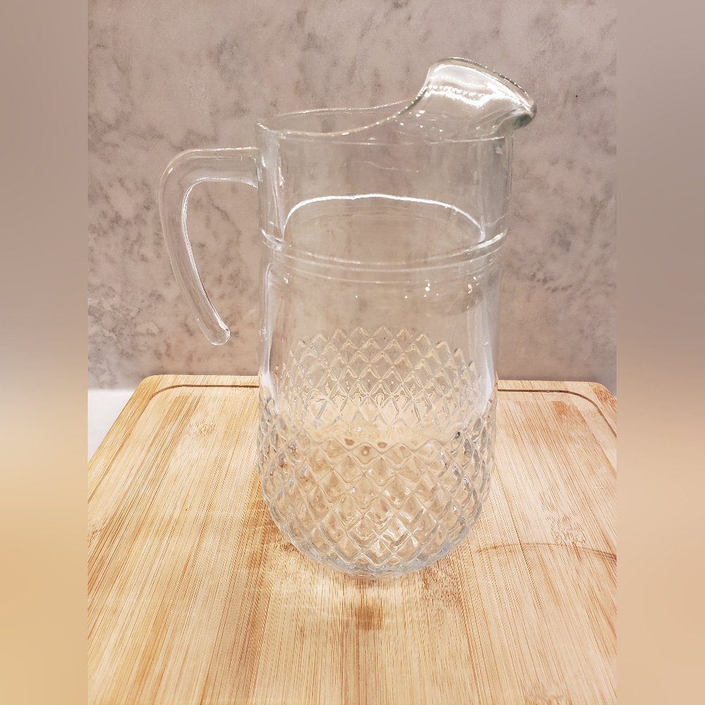 Pasabahce Valse Clear Glass Water Pitcher- Embossed Diamond Grid